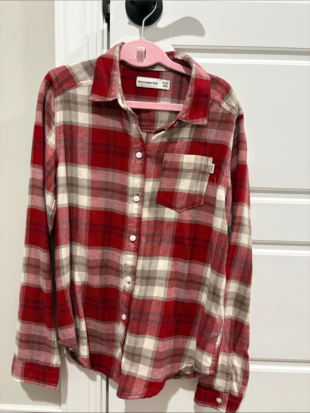 abercrombie kids Red and Cream Plaid Flannel Button-Up Shirt